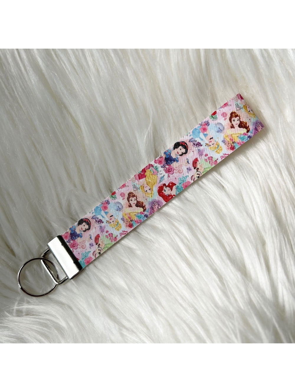 Disney Princess Floral Colorful Faux Leather Fashion Key Fob Keychains Wristlet